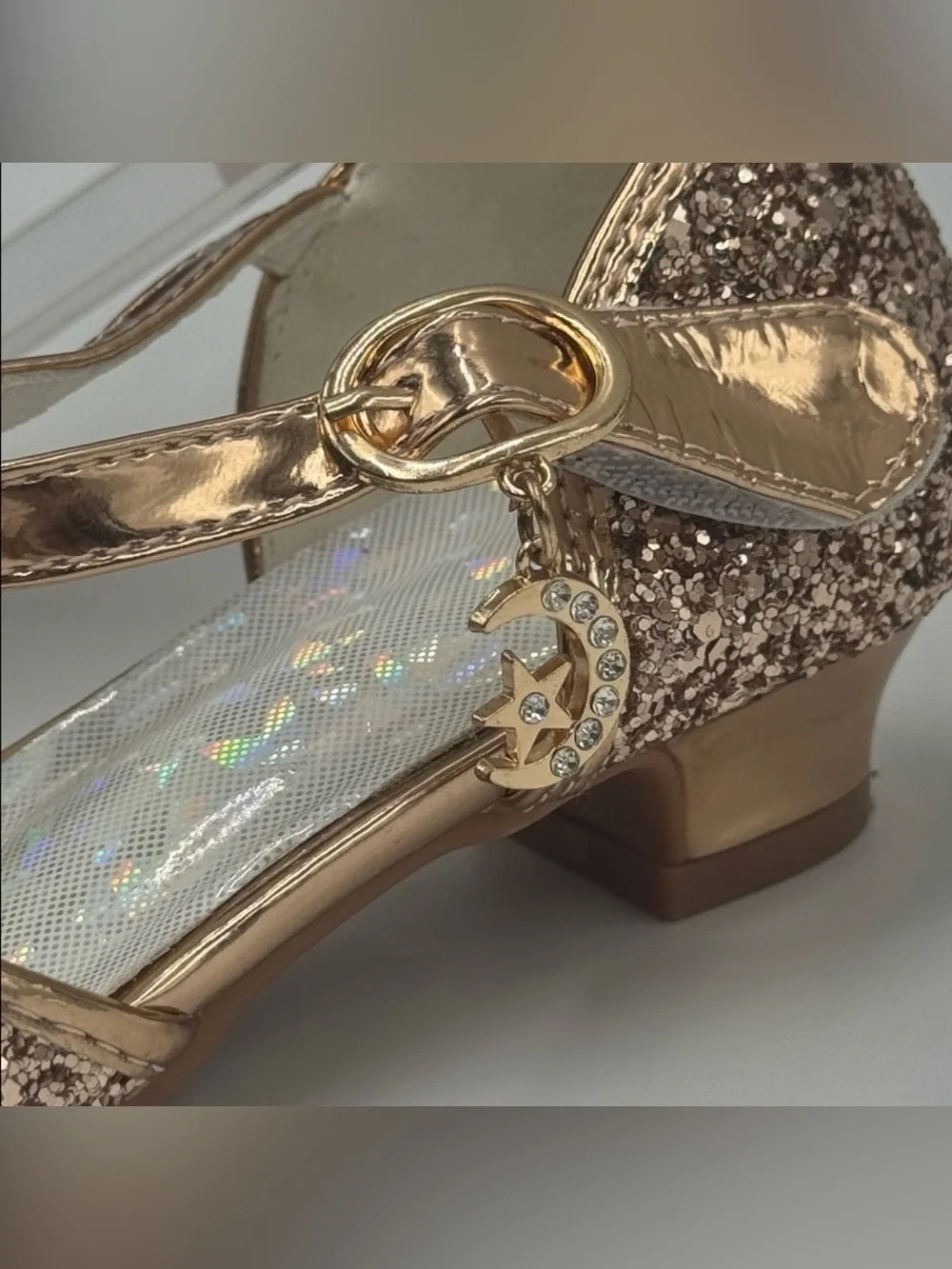 Girls Rose Gold Glitter Bow Dress Sandals with Pearl Accent Size 13